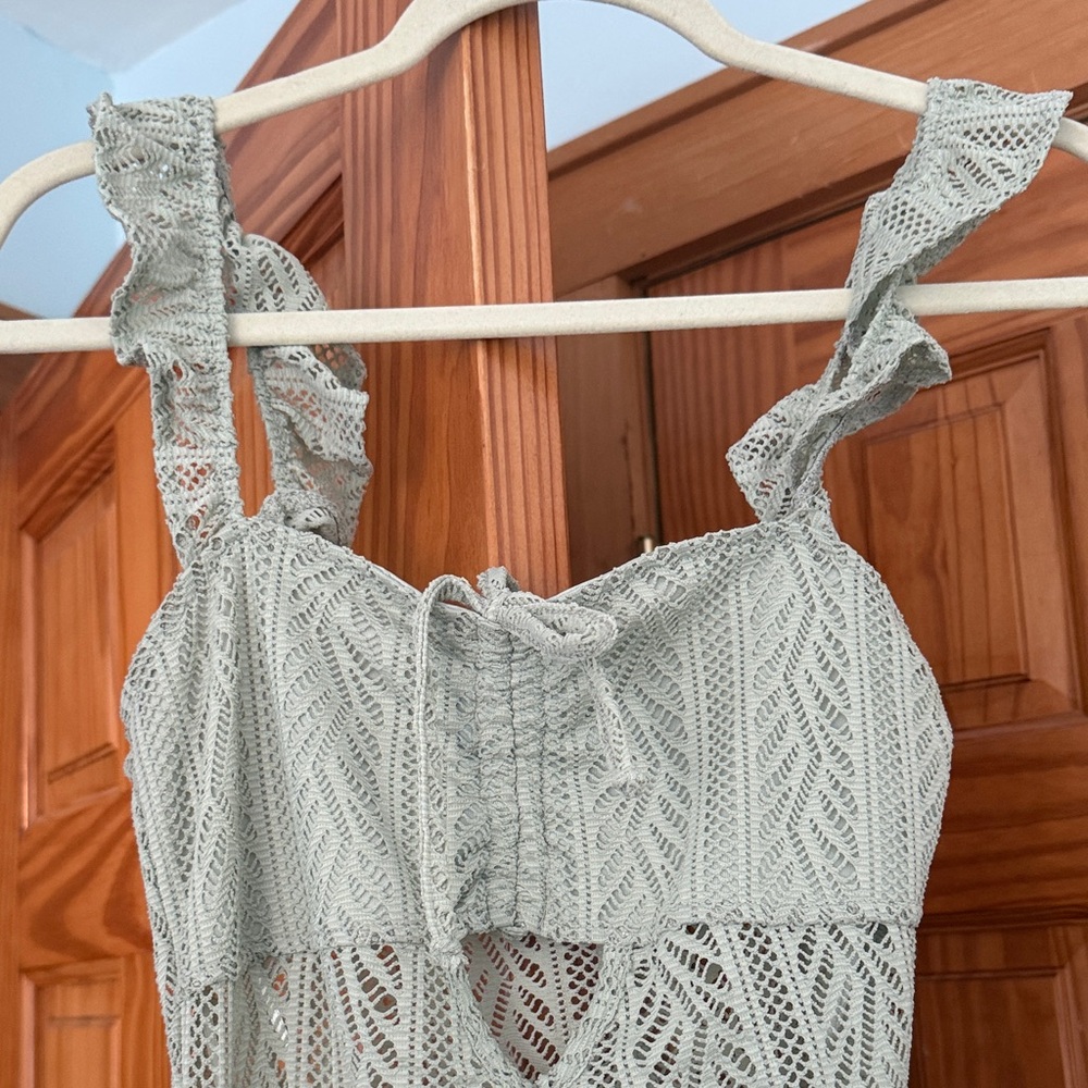 Urban Outfitters mint light green Lace Bodysuit with Ruffle Straps
